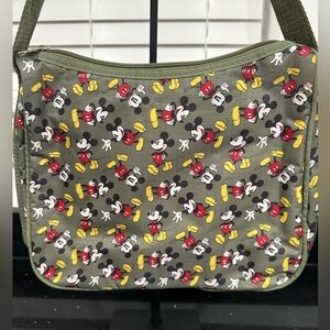 Disney Mickey Mouse Olive Green Ripstop Nylon Crossbody Shoulder Bag
